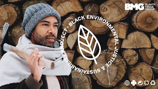 Environmental justice campaign photo highlighting Black male farmer holding pick axe.