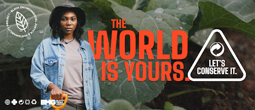 Environmental justice campaign photo highlighting Black female farmer holding shovel.